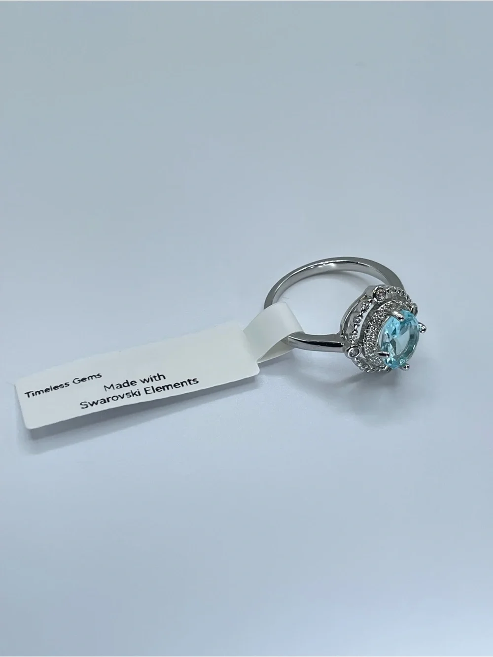 Swarovski Crystal Elements Aquamarine Blue Crystal Halo Art Deco Ring Sz 10